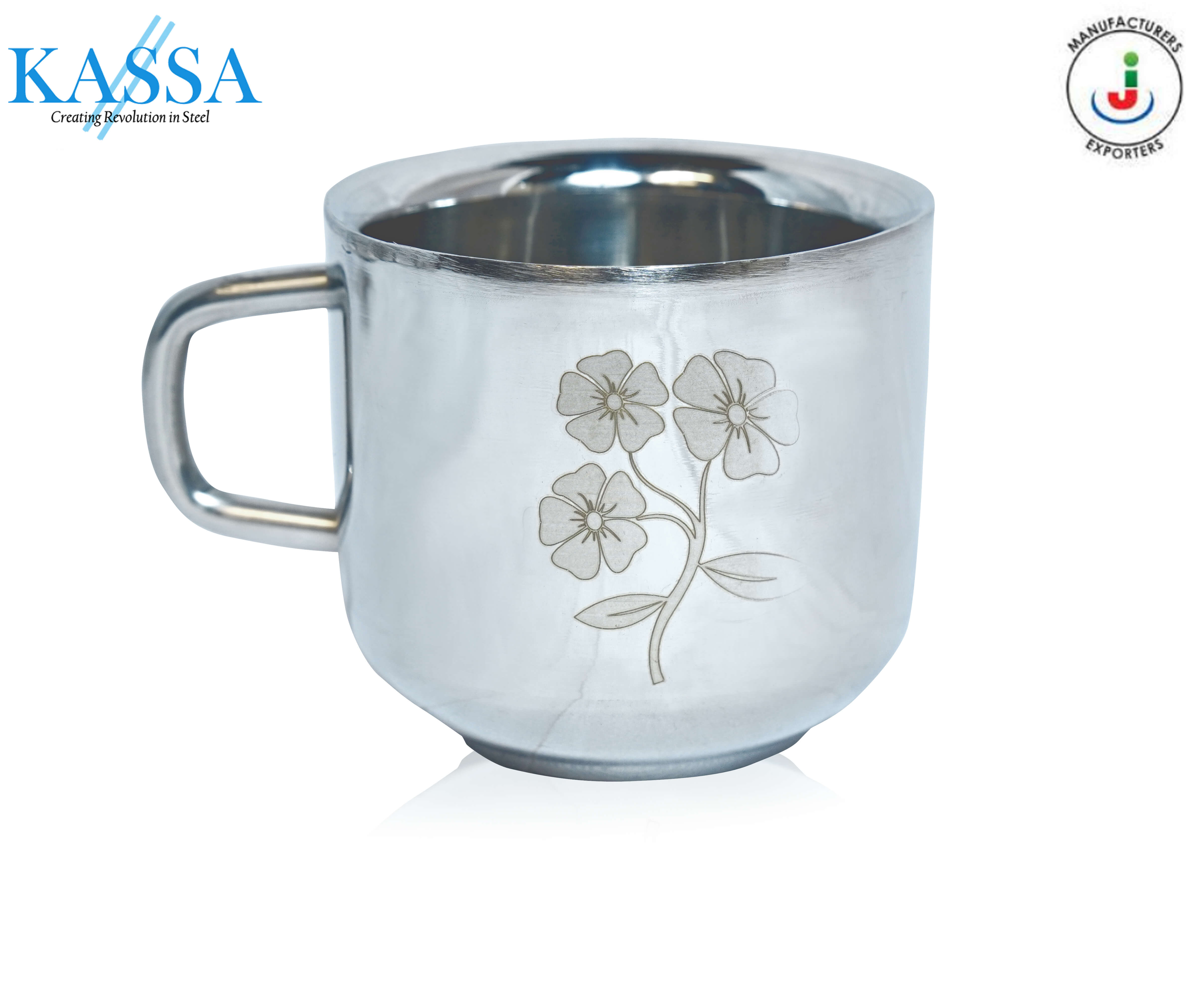 DOUBLE WALL CUPS - SET OF 6 Pcs WITH ETCHING FLOWER